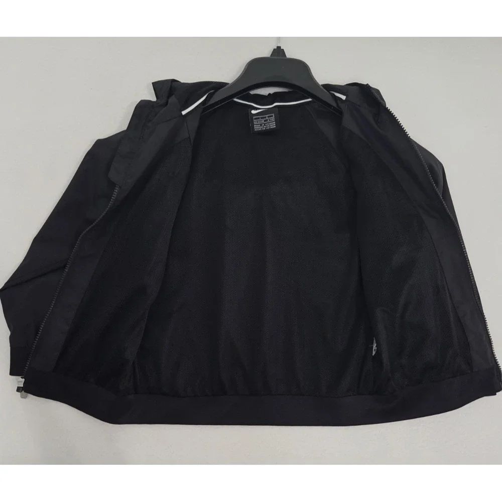 Kids Black Nike Windbreaker Jacket Size 6/7 Full Zip Hooded Cap Hood Lined